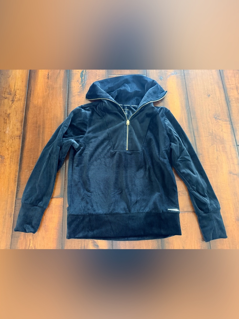 Halston Heritage Black Velvet Quarter-Zip Pullover